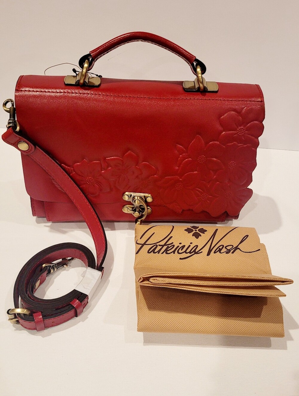 Patricia Nash Berry Red Hand Cut Tooled - Picture 3 of 9
